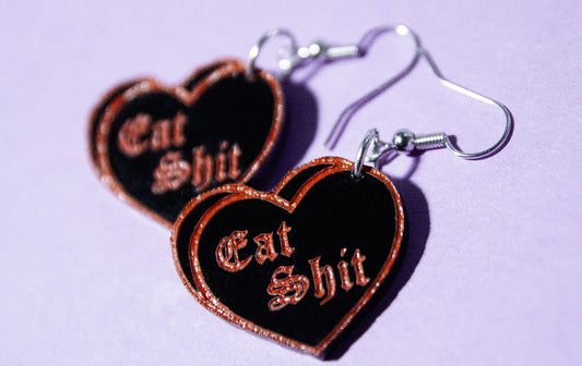 Candy Heart Eat Shit Earrings