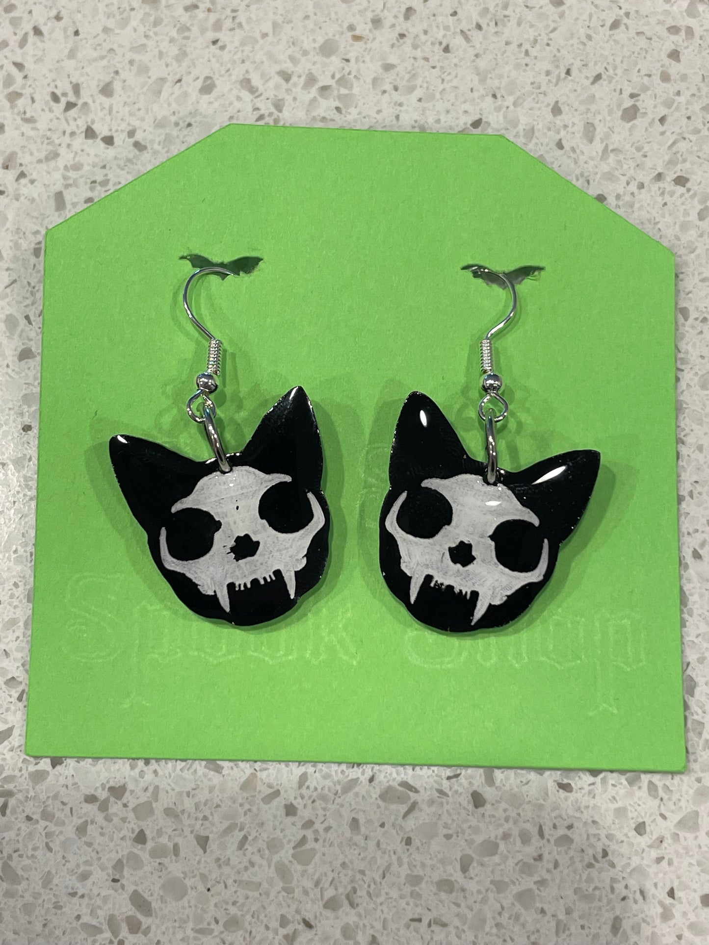 Spooky Skull Kitty Earrings