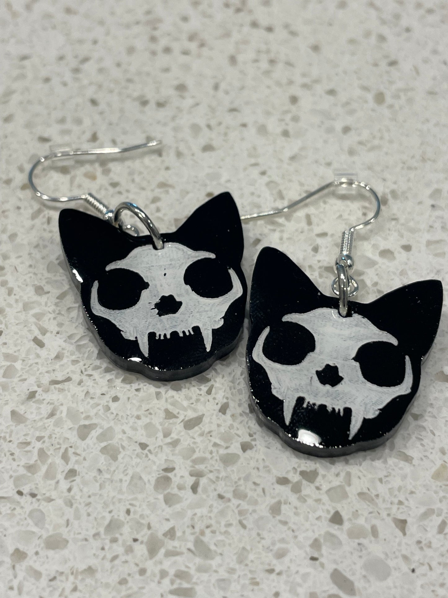 Spooky Skull Kitty Earrings