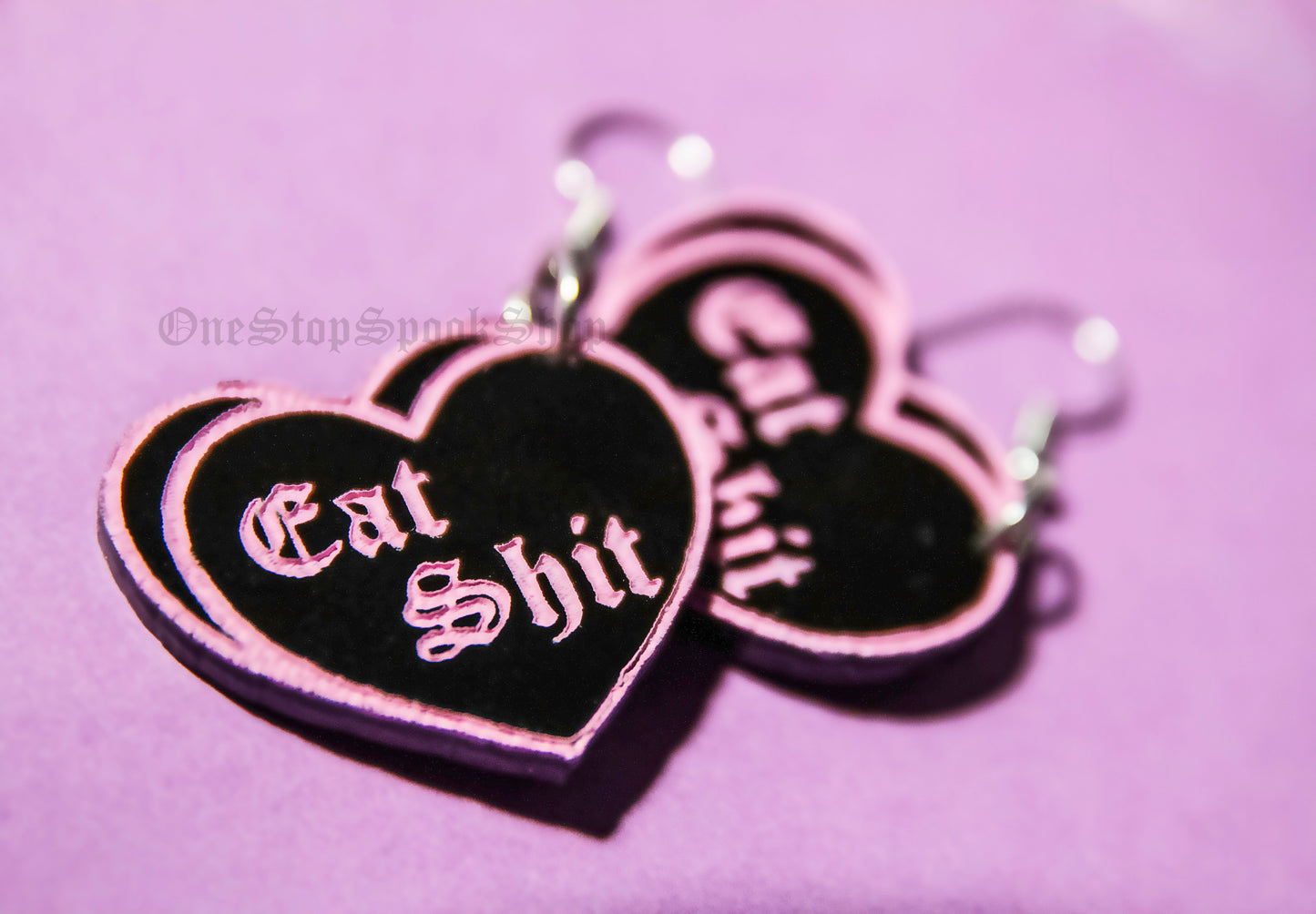 Candy Heart Eat Shit Earrings