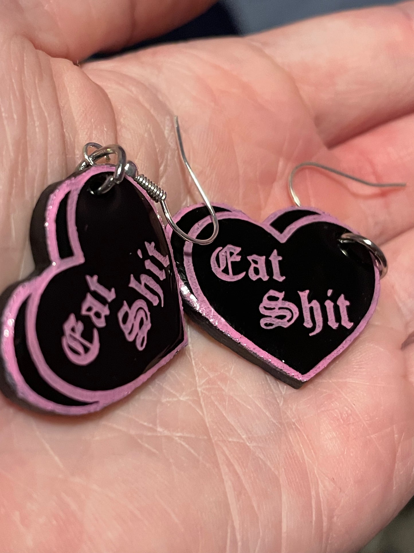 Candy Heart Eat Shit Earrings