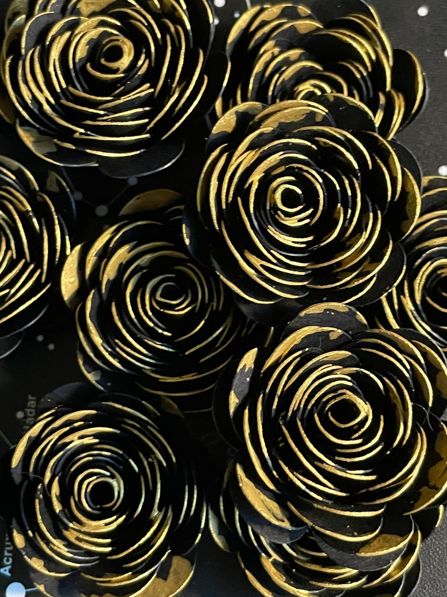 12 Gold Tipped Hand Rolled 1-1.5 inch Handmade Paper Flowers Loose Gothic Black Roses and other colors | Wedding Bridal Baby Birthday